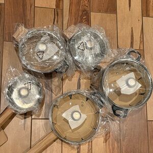 Elegant Stainless Steel Cookware Set with Black Handles